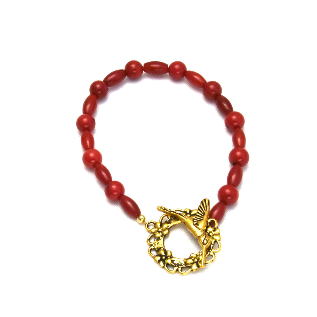 Red Coral Hummingbird Bracelet