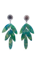Load image into Gallery viewer,  Five fuller leaf/petal drops in marbled teal and green, silver filigree stud
