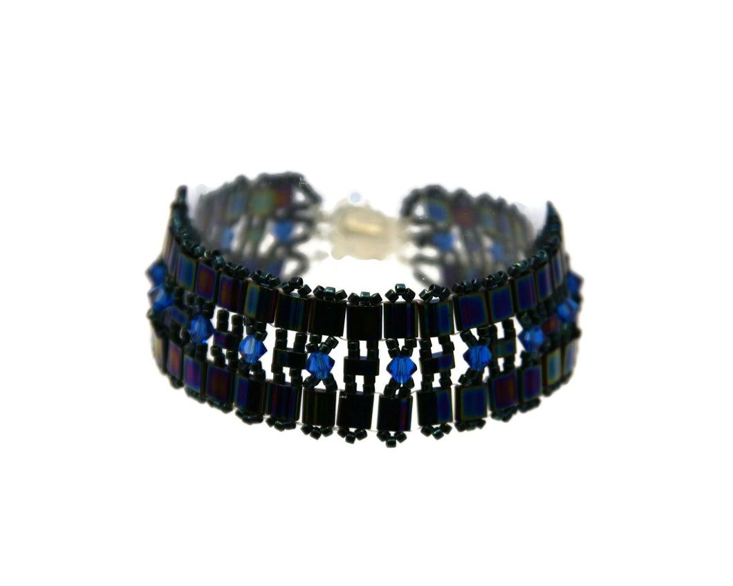 Iridescent Blue and Swarovski Crystal Bracelet