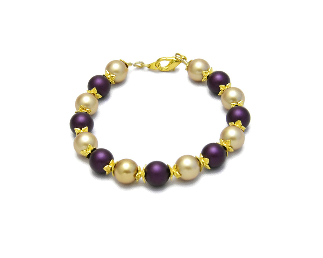 Gold and Elderberry Swarovski Pearl Bracelet