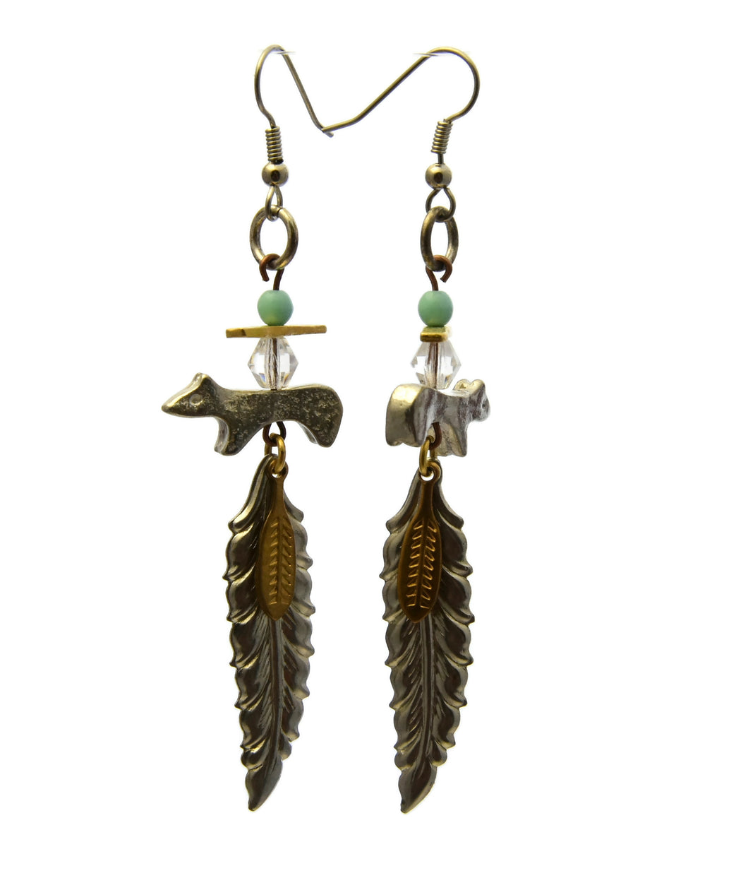 Bear and Feather earrings